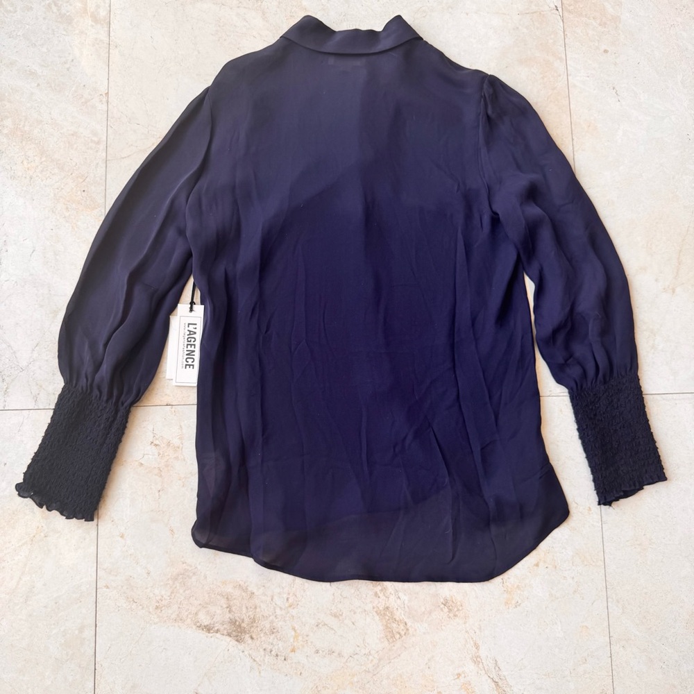 L’Agence Lucien Diamond Navy Blue Silk Blouse size S - Picture 3 of 9